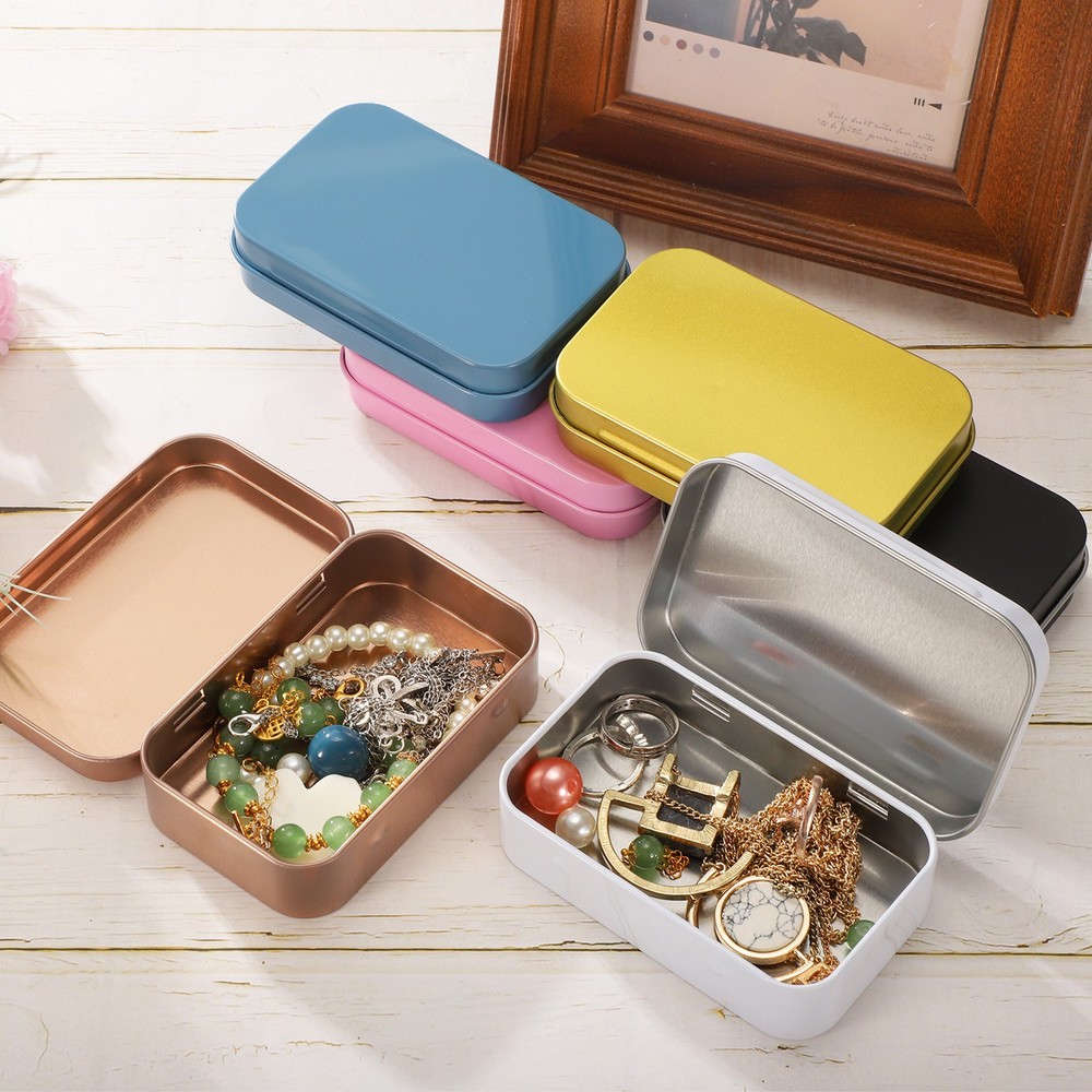 2pcs 3.7x2.4x0.8" Metal Rectangular Tinplate Tin Box with Lids, White