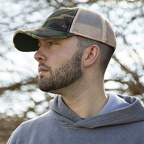 Vintage Distressed Baseball Cap – Unstructured Fit One Size Army Camo