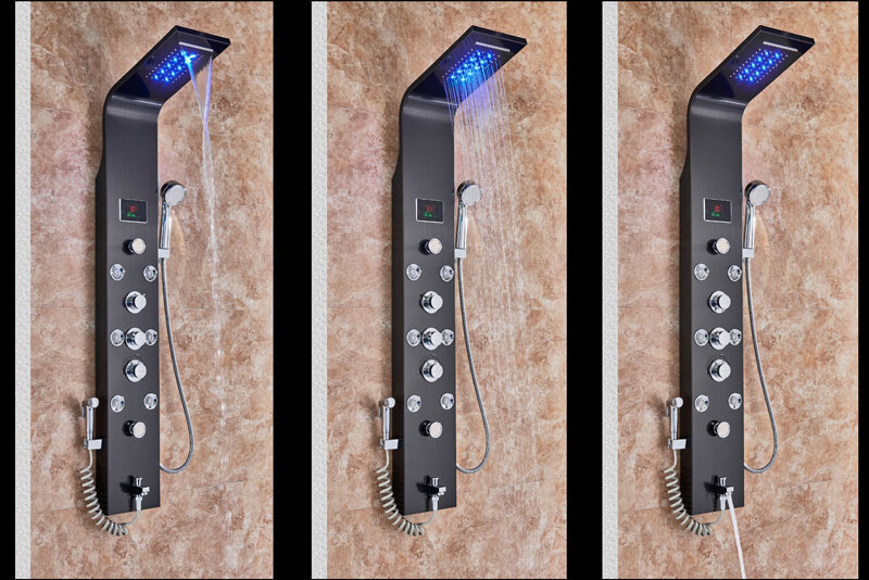 ELLO&ALLO Oil Rubbed Bronze LED Shower Panel Rain&Waterfall Tower Massage System