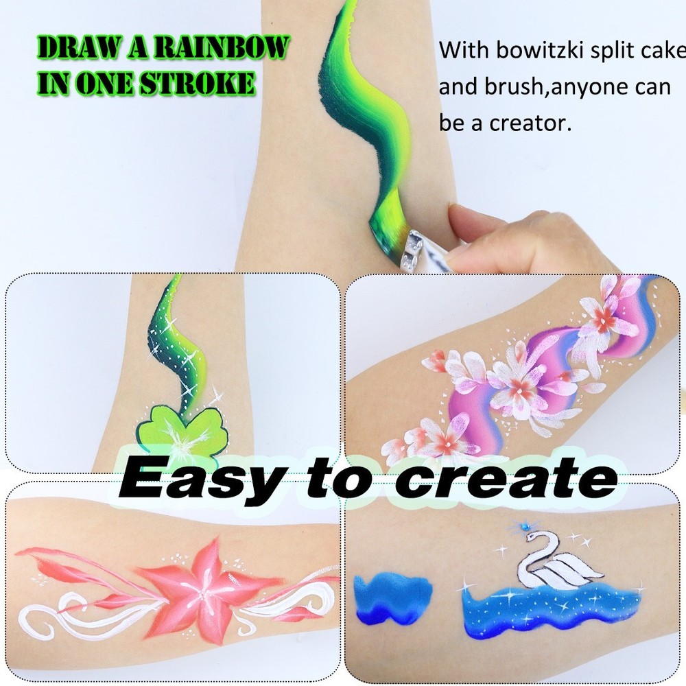 Bowitzki Professional Split Cake Face Paint Kit with Sponges Stencils Brush Kit