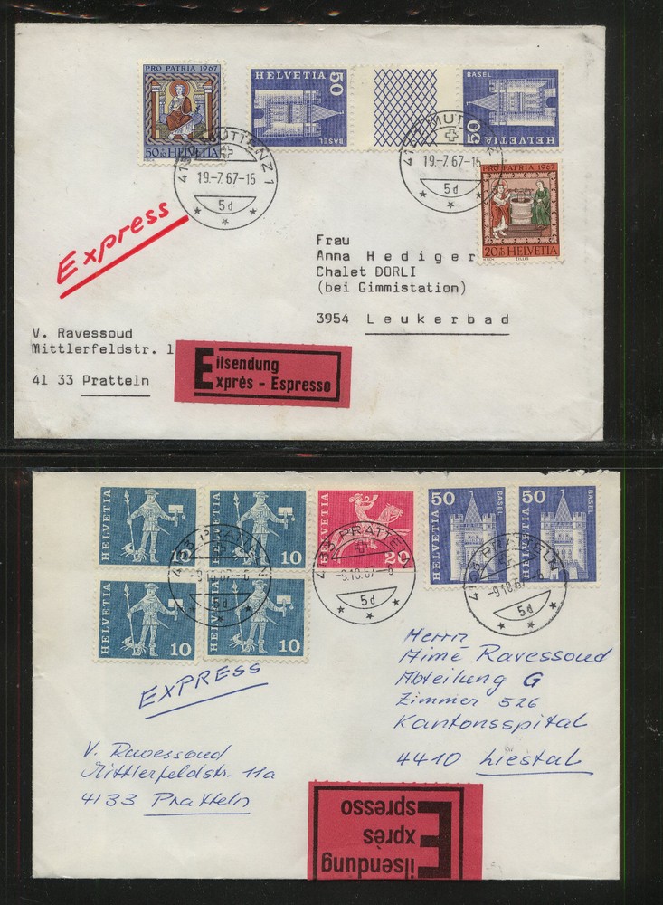 Switzerland  2  express covers   1967           KL0831