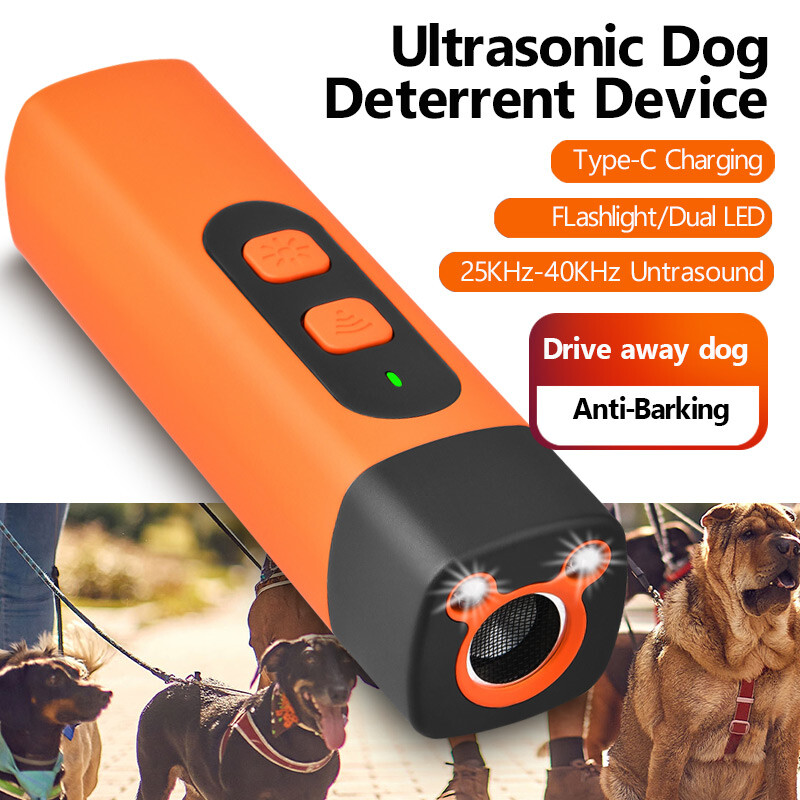 Ultrasonic Dog Repeller Anti Stop Bark Device Humane Pet Train Tool Flashlight