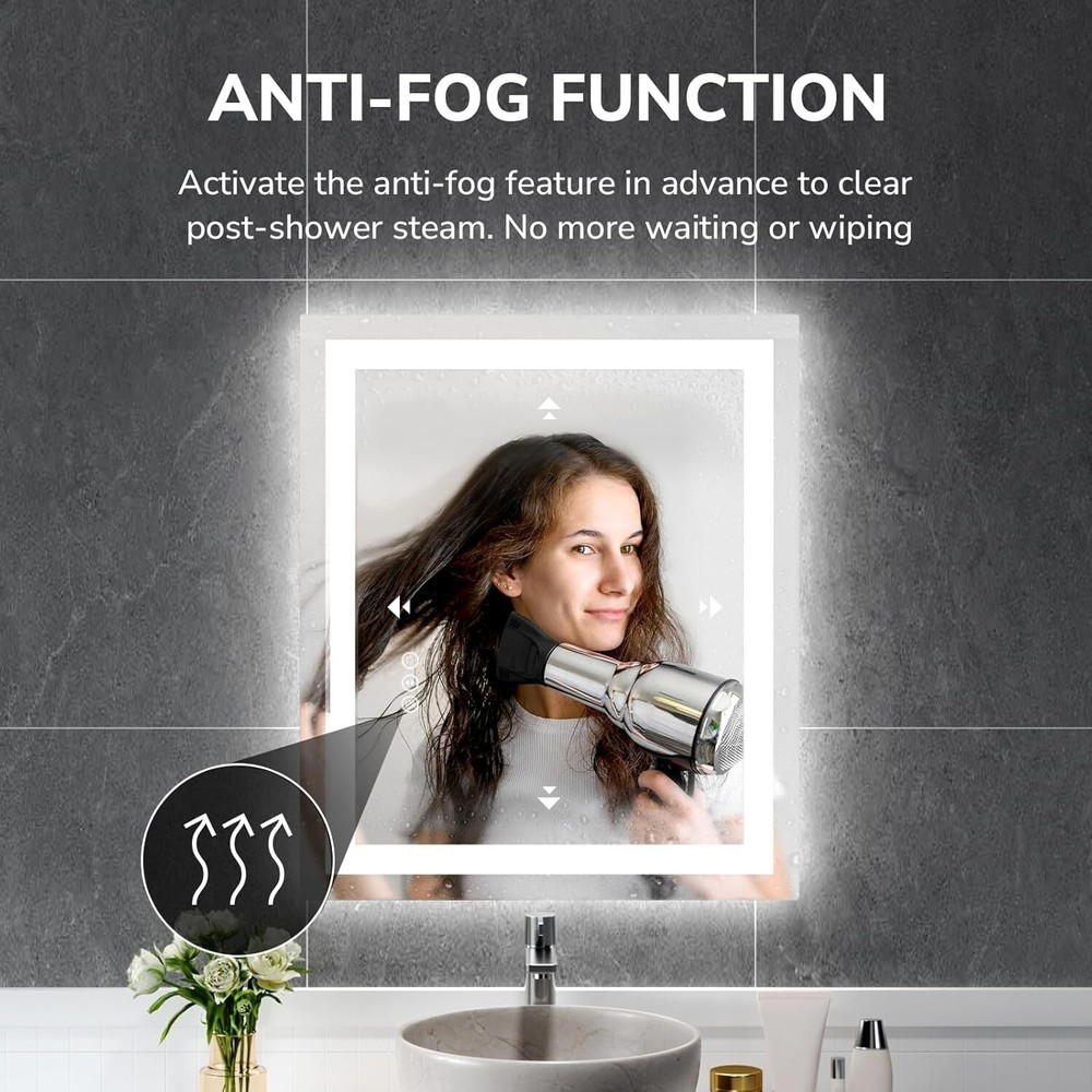 24*36" LED Bathroom Mirror Dimmable Antifog Lighted Mirror Vanity Makeup Mirror