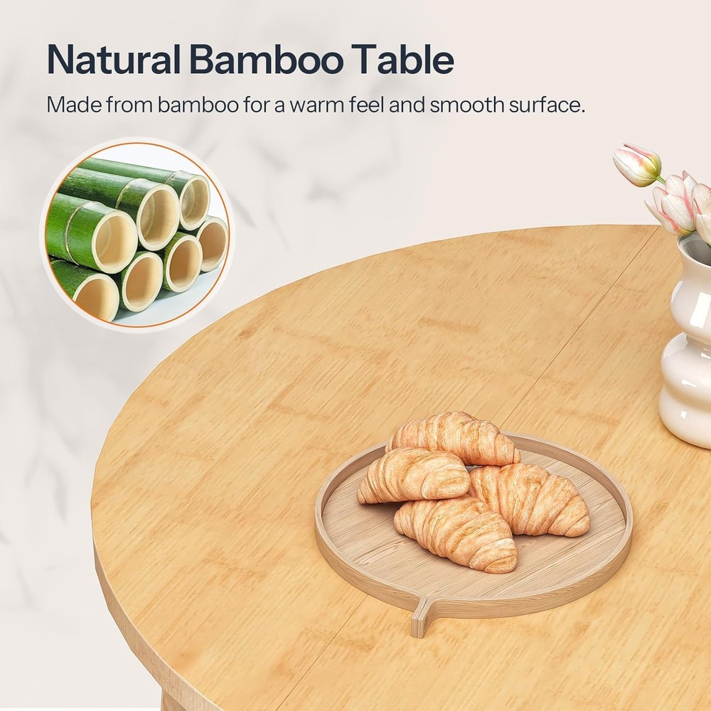 Bamboo Dining Table Round Dining Table 35.4" Kitchen Table for Small Space