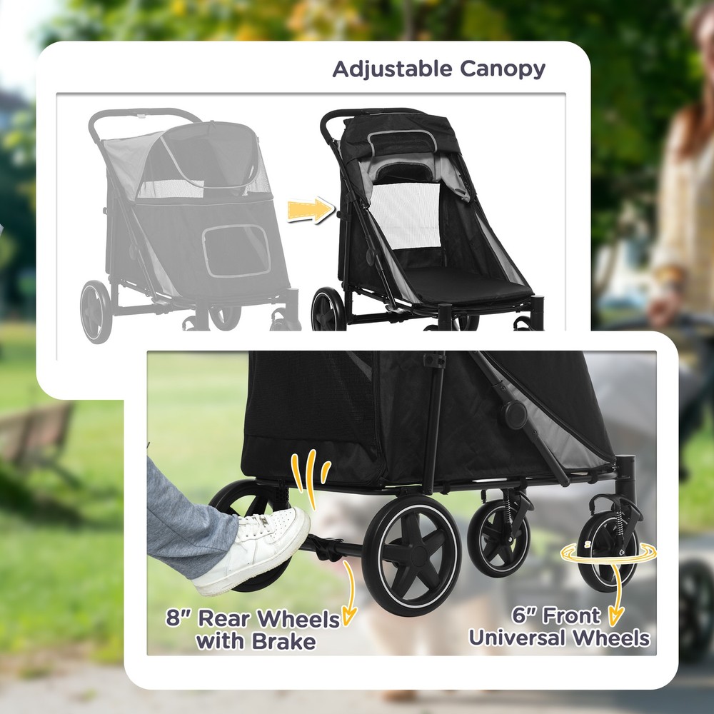 PawHut One-Click Foldable Pet Stroller With Shock Absorber, Gray