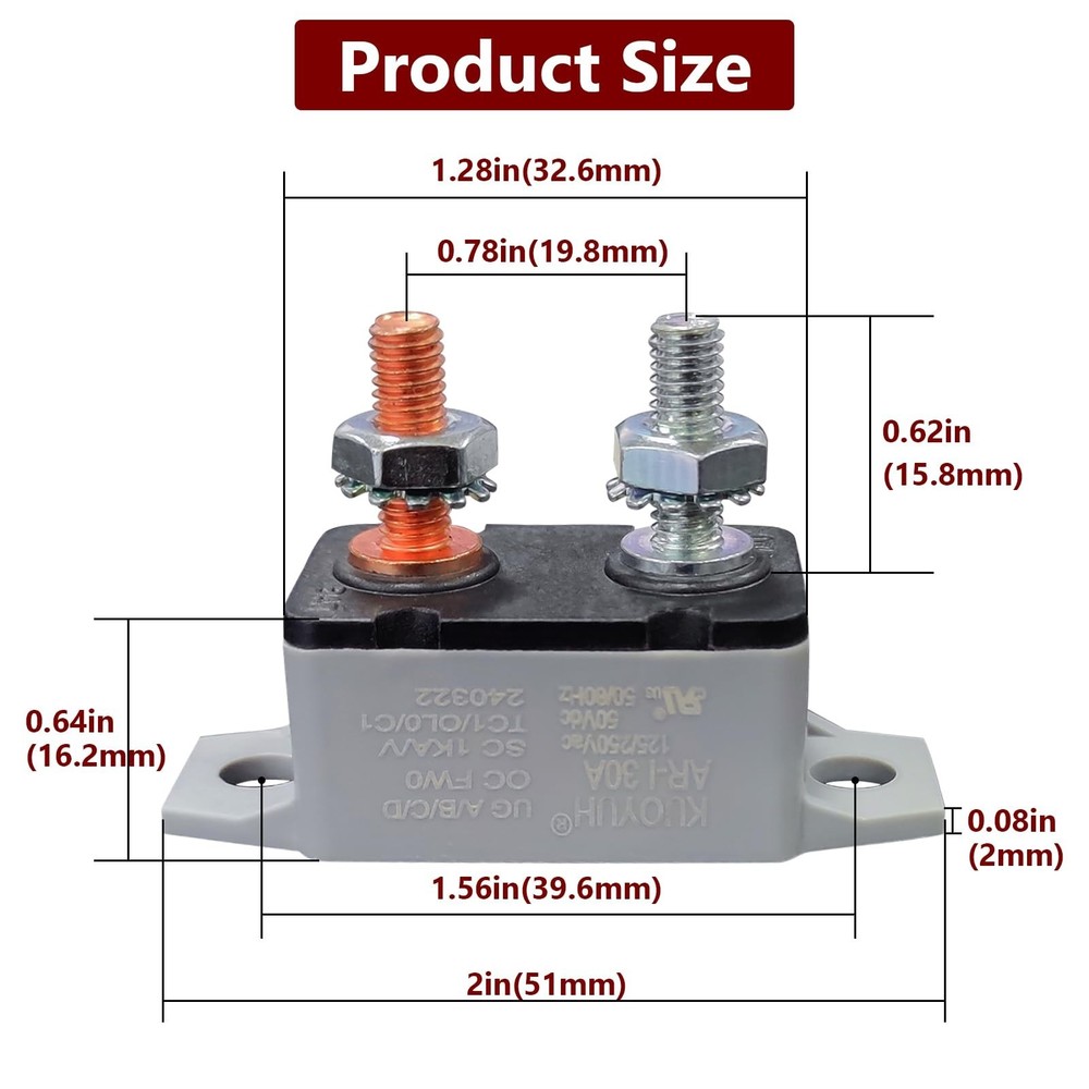 Auto Reset Circuit Breaker, Stud Type Circuit Breakers with Cover, 12V - 24V ...