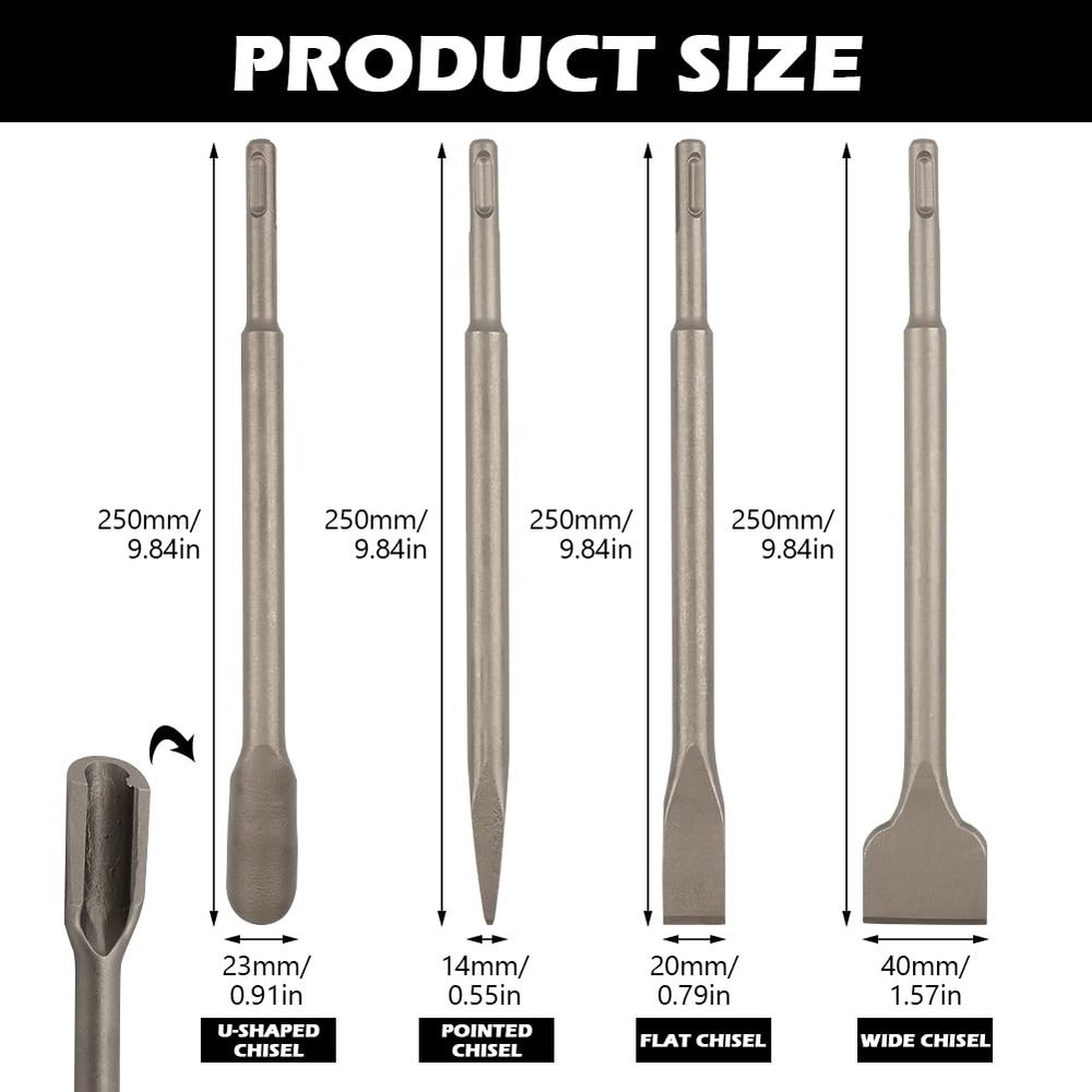 4pcs SDS Chisel Set, Tile Removal Bits, Heavy-Duty Plus Bits for...