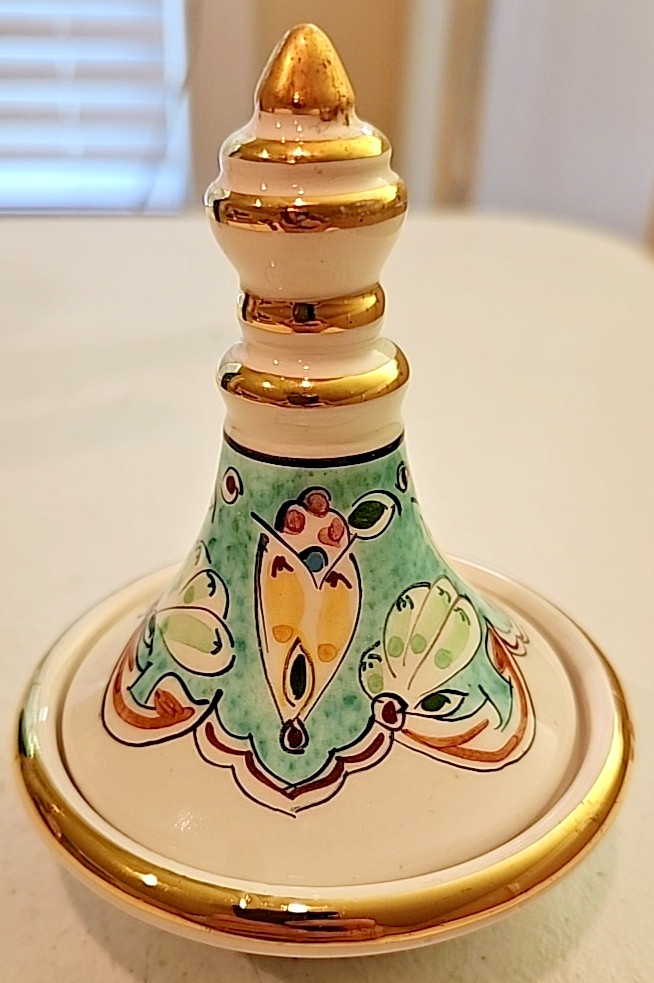 Miniature Moroccan Tagine Hand Painted Decorative Ceramic 4.75" Tall
