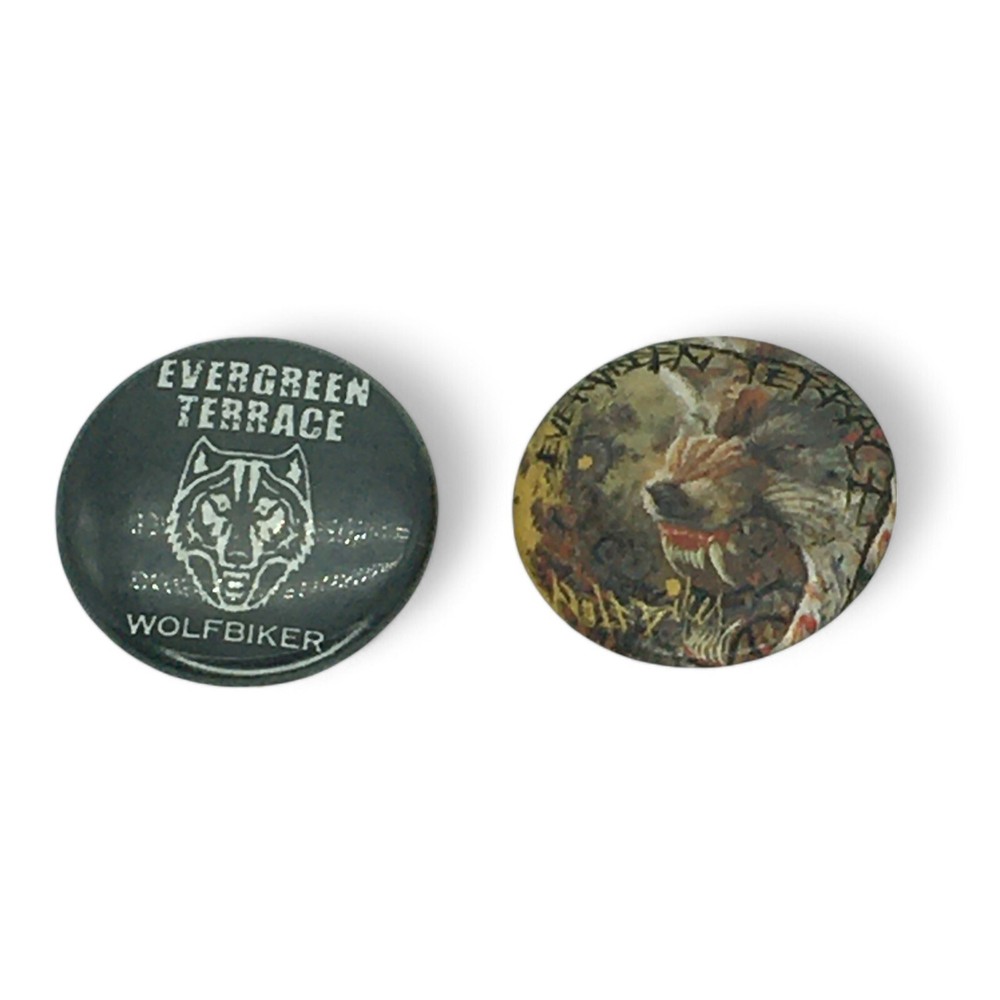 (2) Evergreen Terrace Pin Buttons WolfBiker 1" Vintage