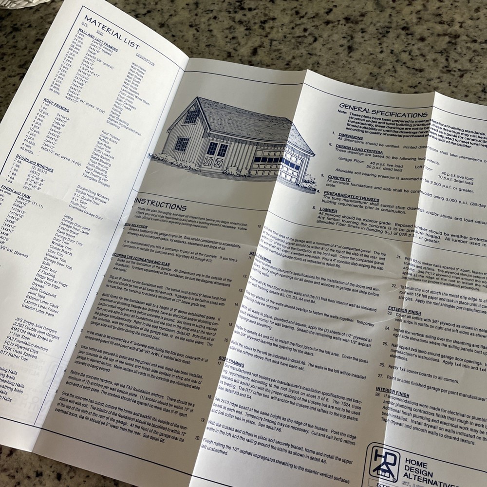 1995 2 Car Storage Garage Blueprint Pkg Complete Instructions Material List Plan