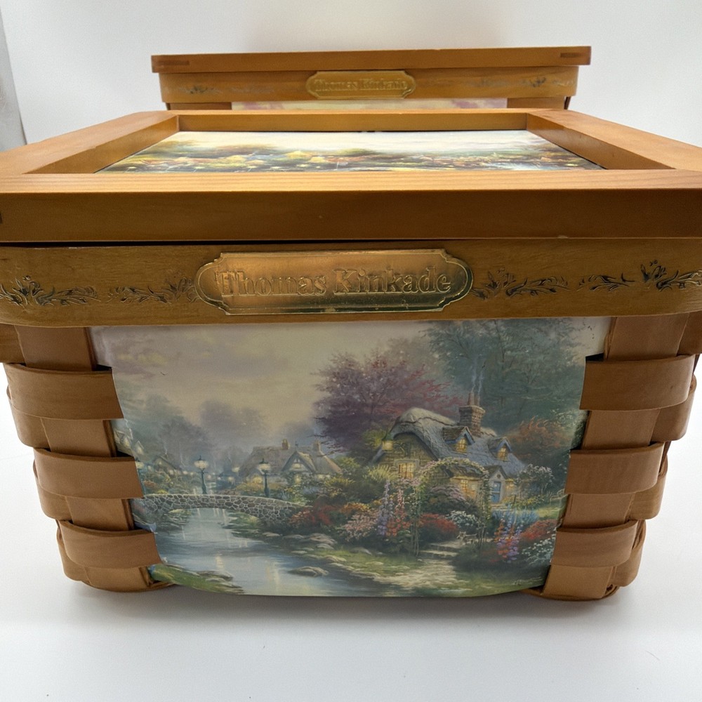 THOMAS KINKADE LAMPLIGHT COLLECTION LINED 3 BASKET 2004 HINGED LID HANDLE