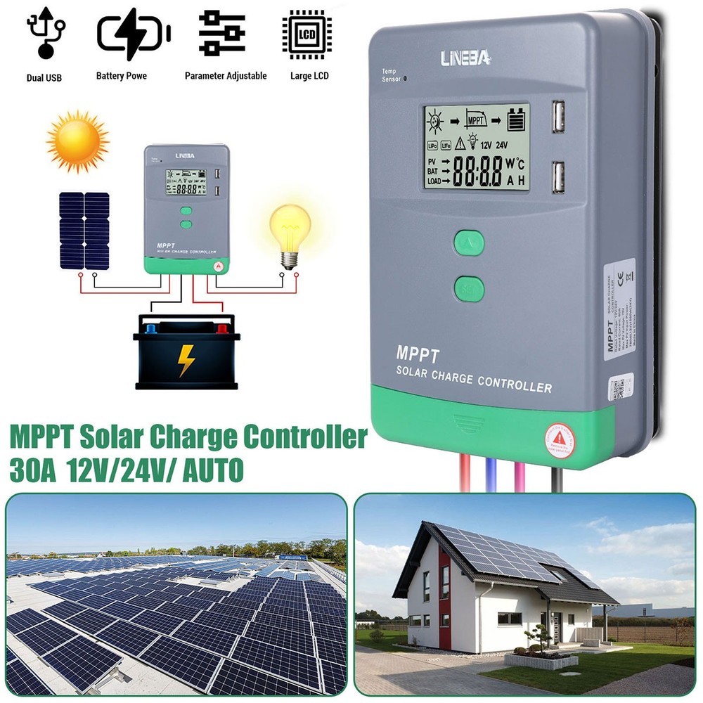 100A Solar Panel Battery Charge Controller 12V/24V/36/48V LCD Regulator Auto USB