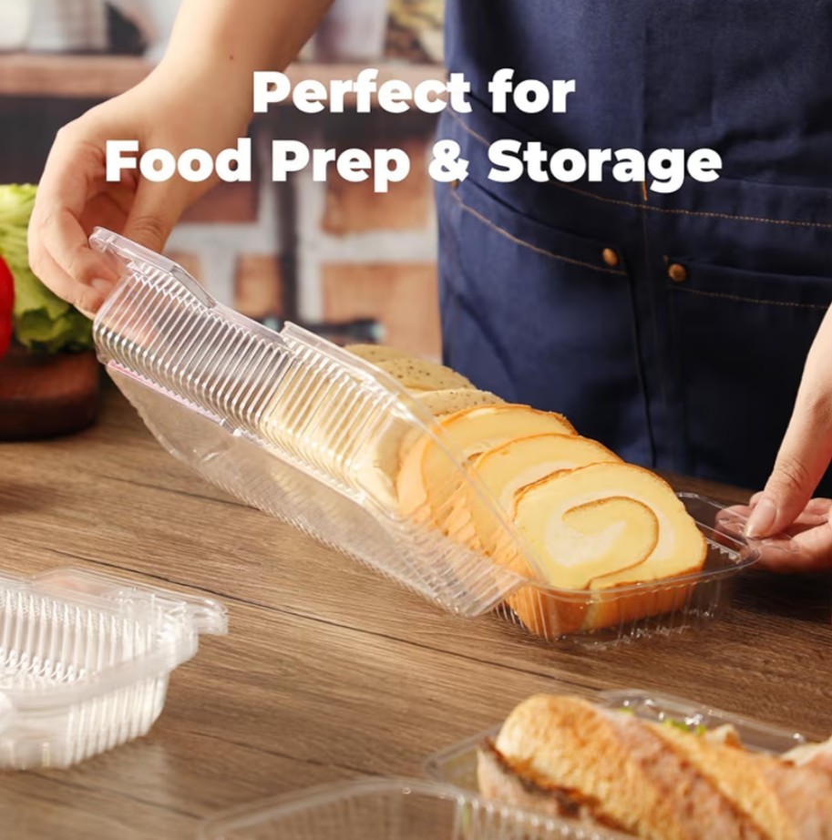 12" x 5" x 3" Clear Hinged Plastic Containers, Clamshell Take Out Containers
