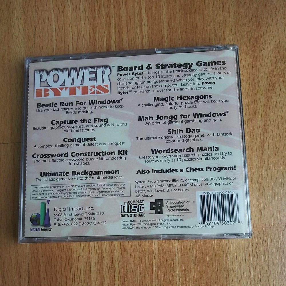 Power Bytes - Board & Strategy Games Windows CD-ROM - Digital Impact- New Sealed