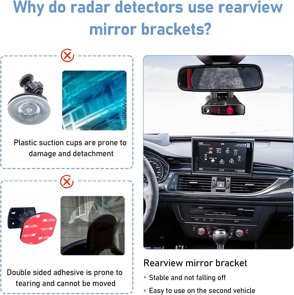 Radar Detector Mount, Car Radar Detector Rearview Mirror Rod Bracket, Compatible