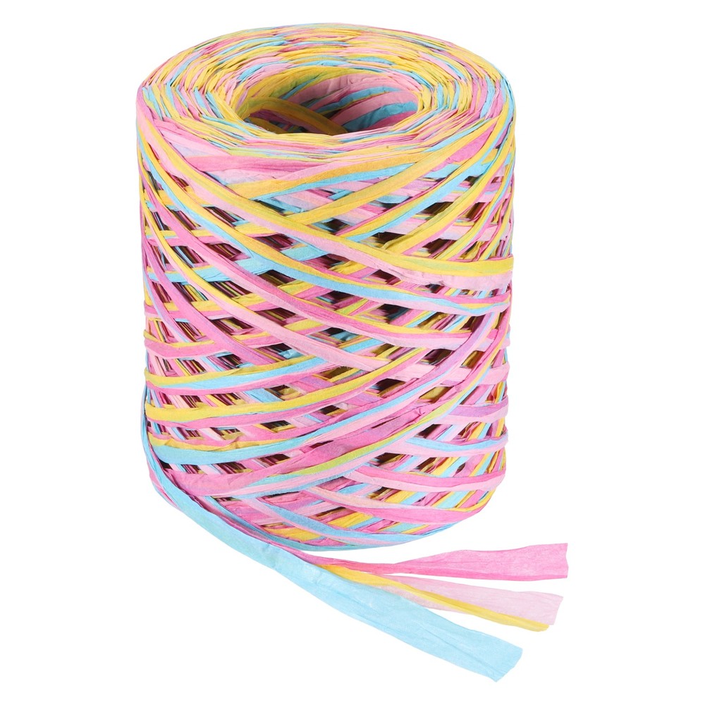 Raffia Ribbon, 131 Yard Natural Raffia Paper String, Pink, Yellow, Blue