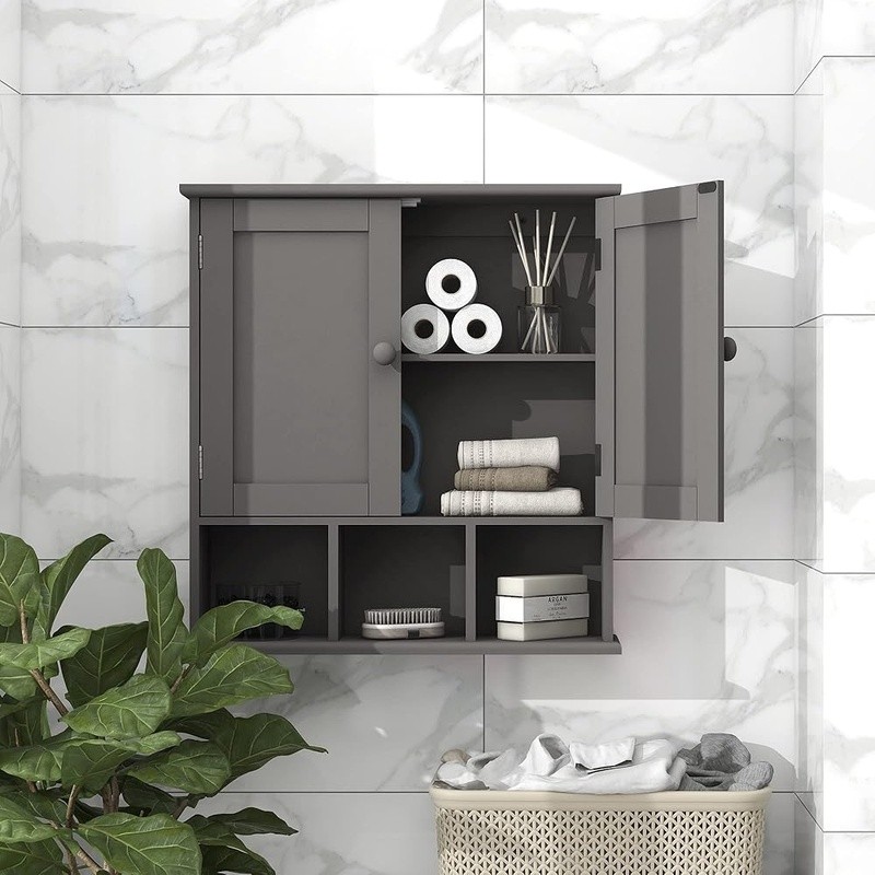 Wall Mounted Bathroom Storage Cabinet Adjustable Shelf Easy Assembly Organizer