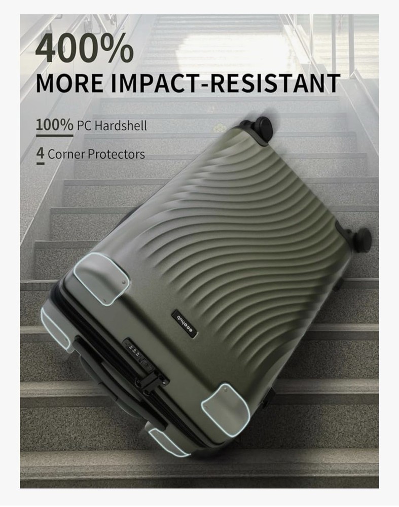 Ecohub Green Polycarbonate Spinner Suitcase 82L Expandable TSA Lock