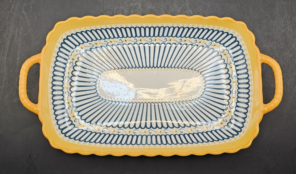 Beautiful Set of 3 Double Handle Rectangular Ceramic Serving Trays