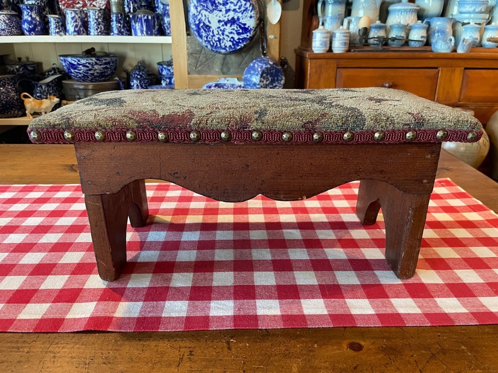Antique Upholstered Footstool - Tapestry Fabric