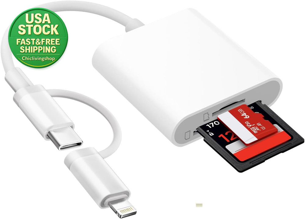 SD Card Reader Lightning USB C Adapter for Iphone Ipad Mac Dual Connector