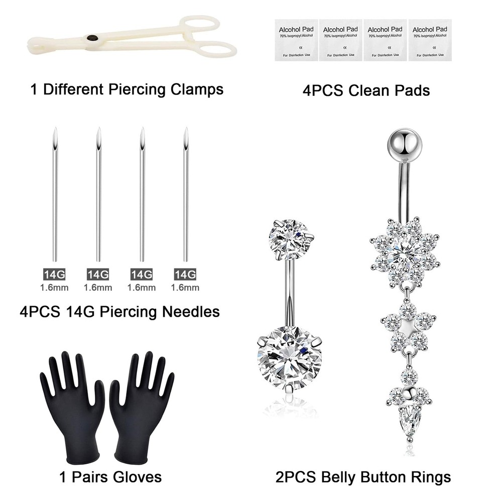 Autdor Belly Piercing Kit 13Pcs Button 13pcs, Silver