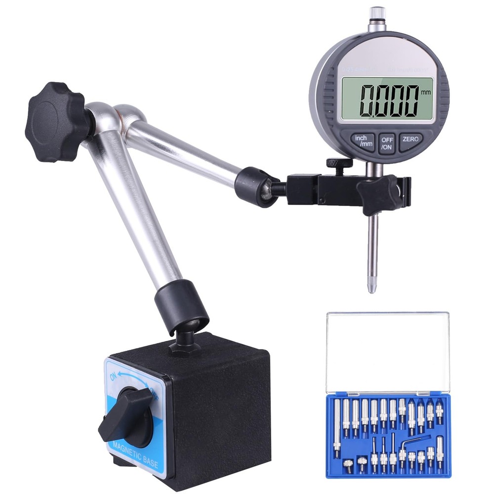 Electronic Digital Dial Indicator with Magnetic Base Holder Fine Adjustable L...