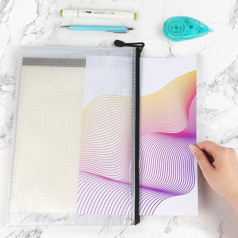6 Pack Mesh Zipper Pouch Document Bag Waterproof Zip File Folders for White