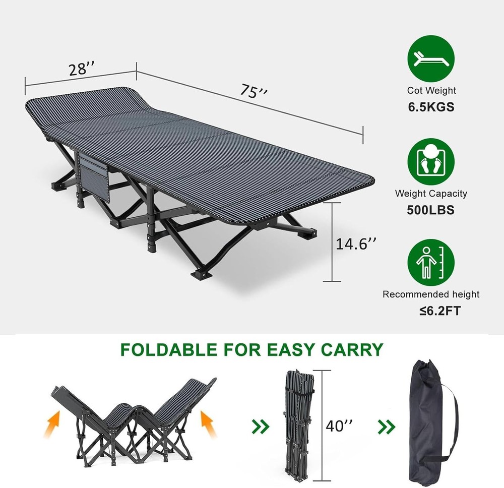 Camping Cot Extra Wide W/ Thick Mattress Folding Oversized