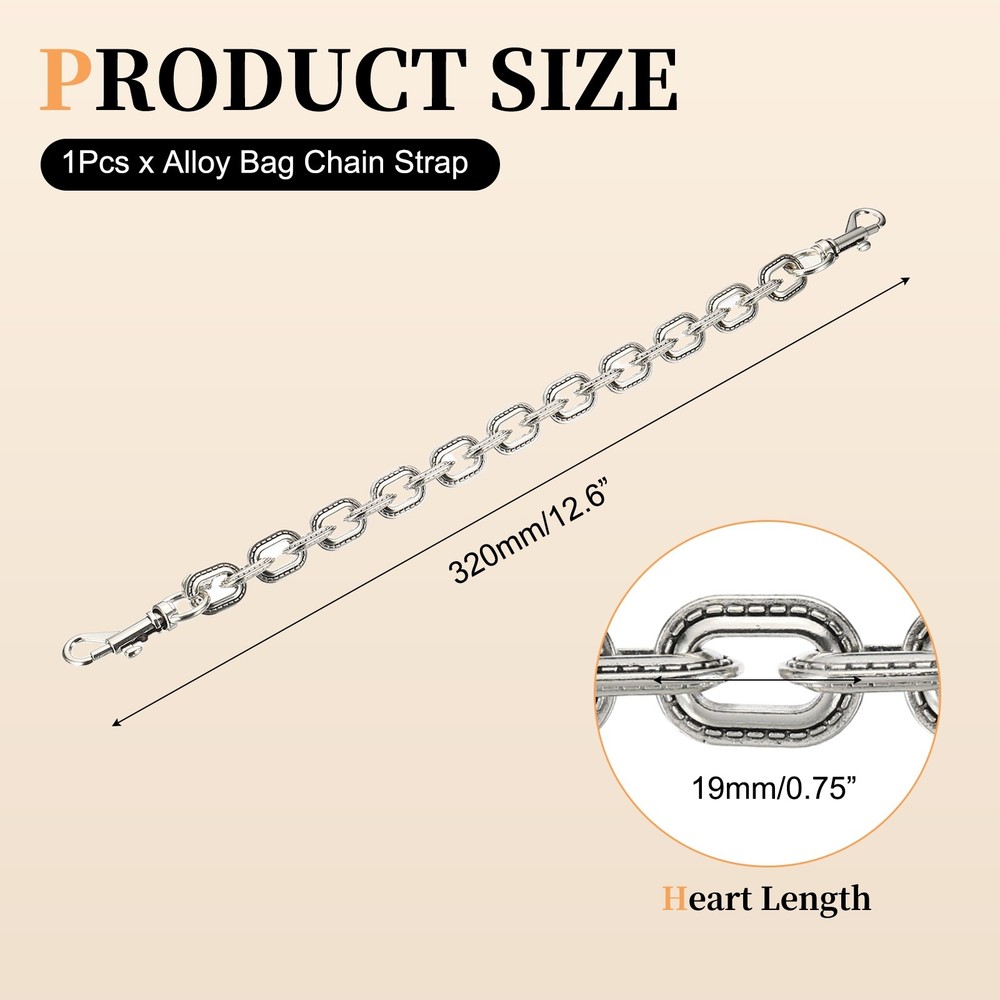 Alloy Bag Chain Strap, Purse Chains Extender Charm, Silver