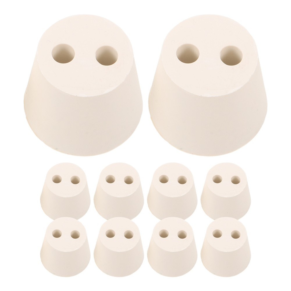 10 Pcs Rubber Experimental Stopper Solid Tapered Lab Plugs Flask with Hole