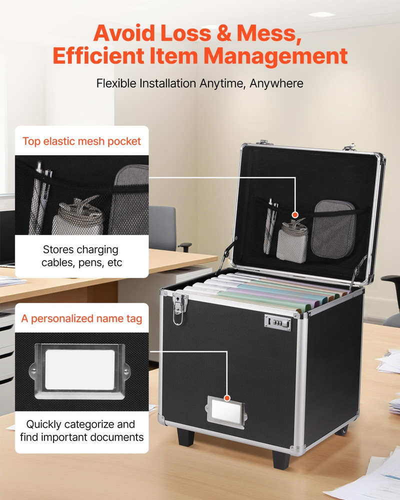 VEVOR Locking Rolling File Storage Box - Mobile Case with Telescoping Handle