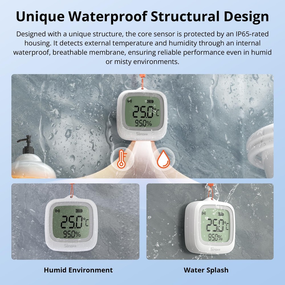 SNZB-02WD IP65 Zigbee LCD Smart Temperature Humidity Sensor, Waterproof for G...