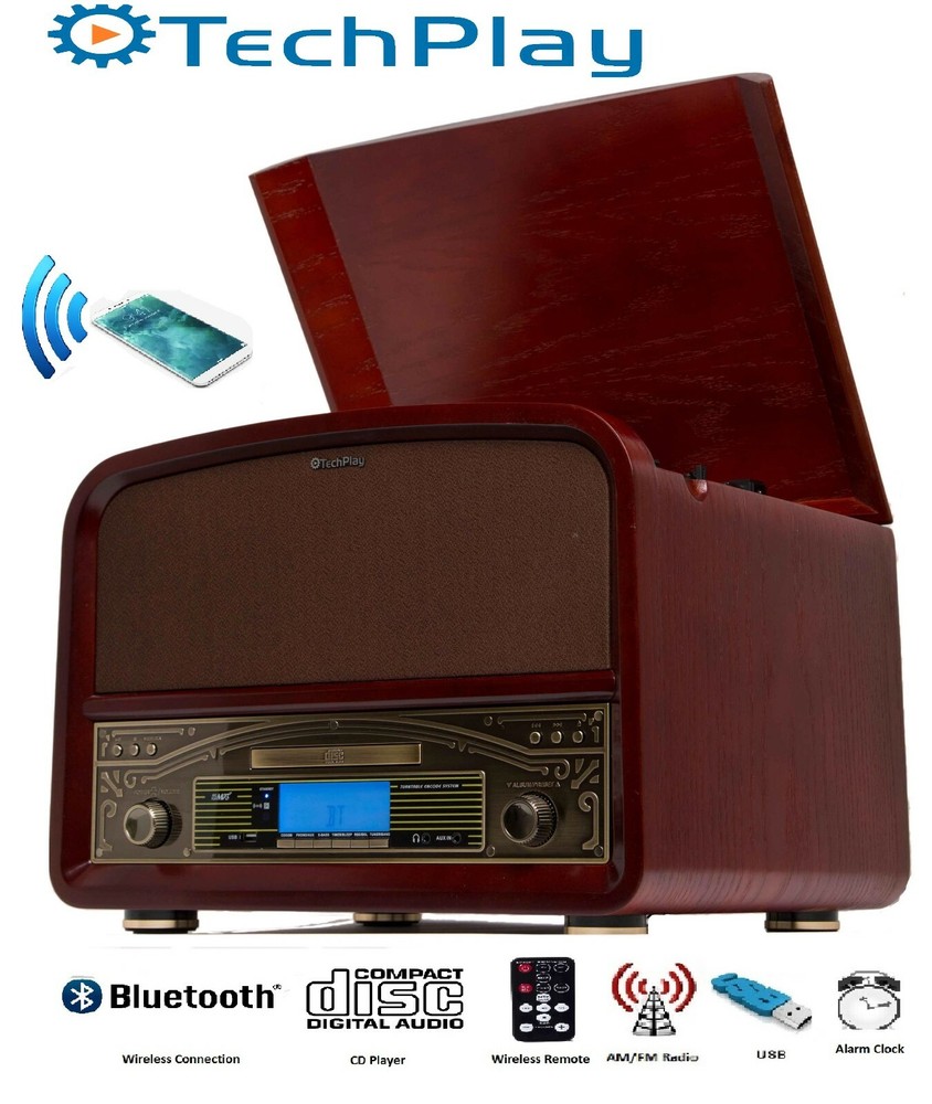 Wood construction Retro Turntable System Bluetooth CD LP Cherry wood