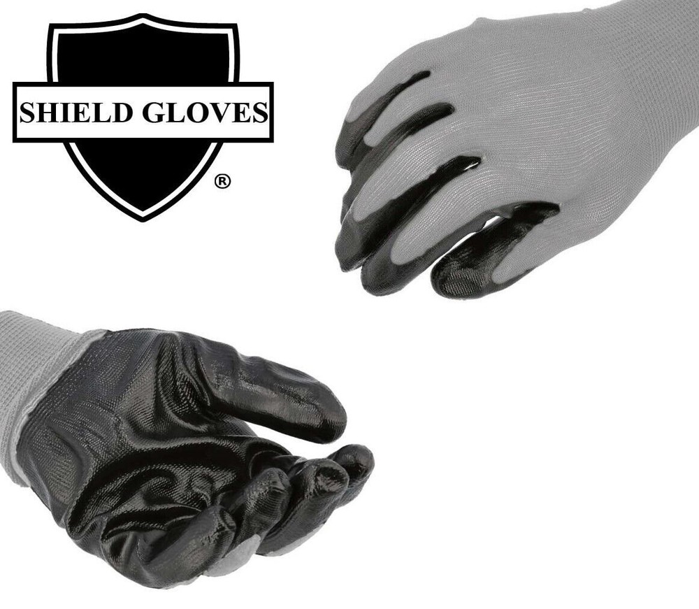 Grey Dipped Gloves Small Nitrile Nylon Industrial Work Gloves 12 Pair