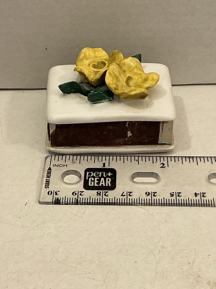 VINTAGE CERAMIC MATCHBOX WITH STRIKER Rose Pattern Brass