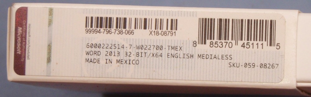 Microsoft Word 2013 Product Key Card - US Ship