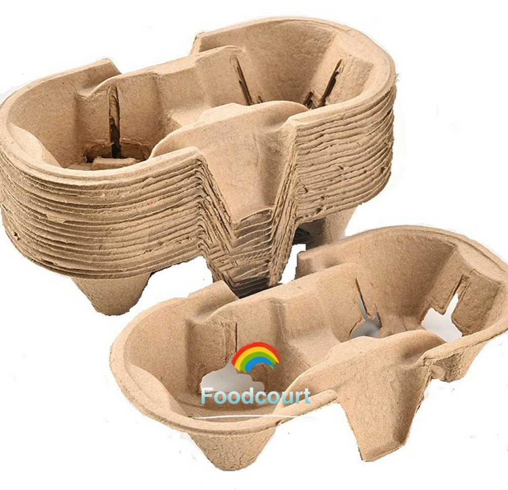 2 Cup Drink Cup Carrier, Cup Holder, Cup Carry Tray Biodegradable Pulp 100 Count
