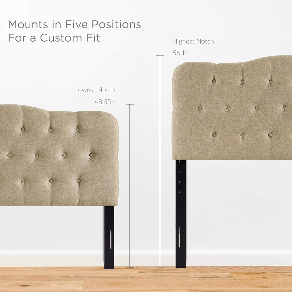 Beige Tufted Linen Queen Headboard - Elegant Upholstered Design
