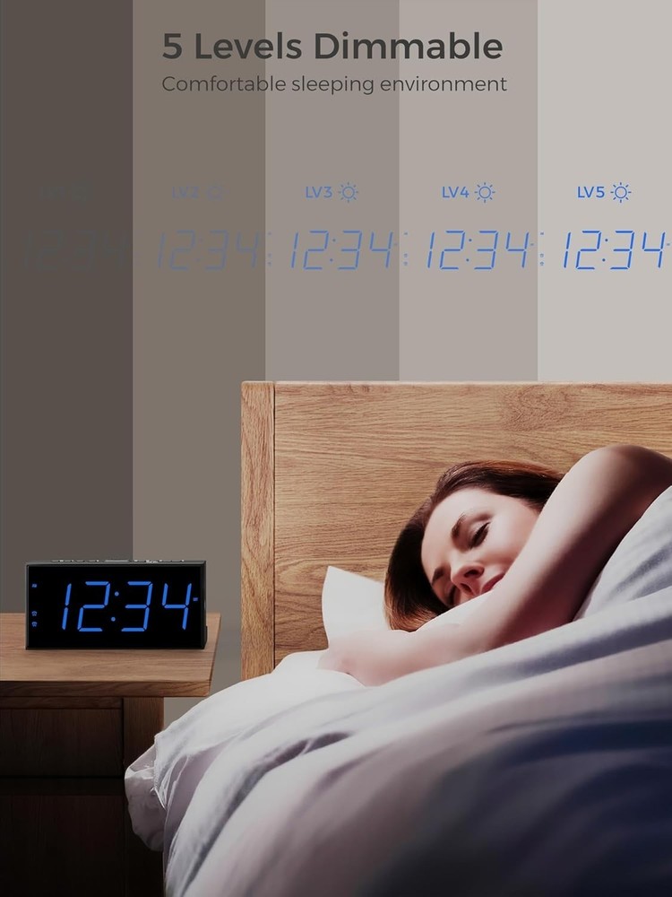 Stylish Tabletop Alarm Clock with Adjustable Volume, USB Charging & Dimmer