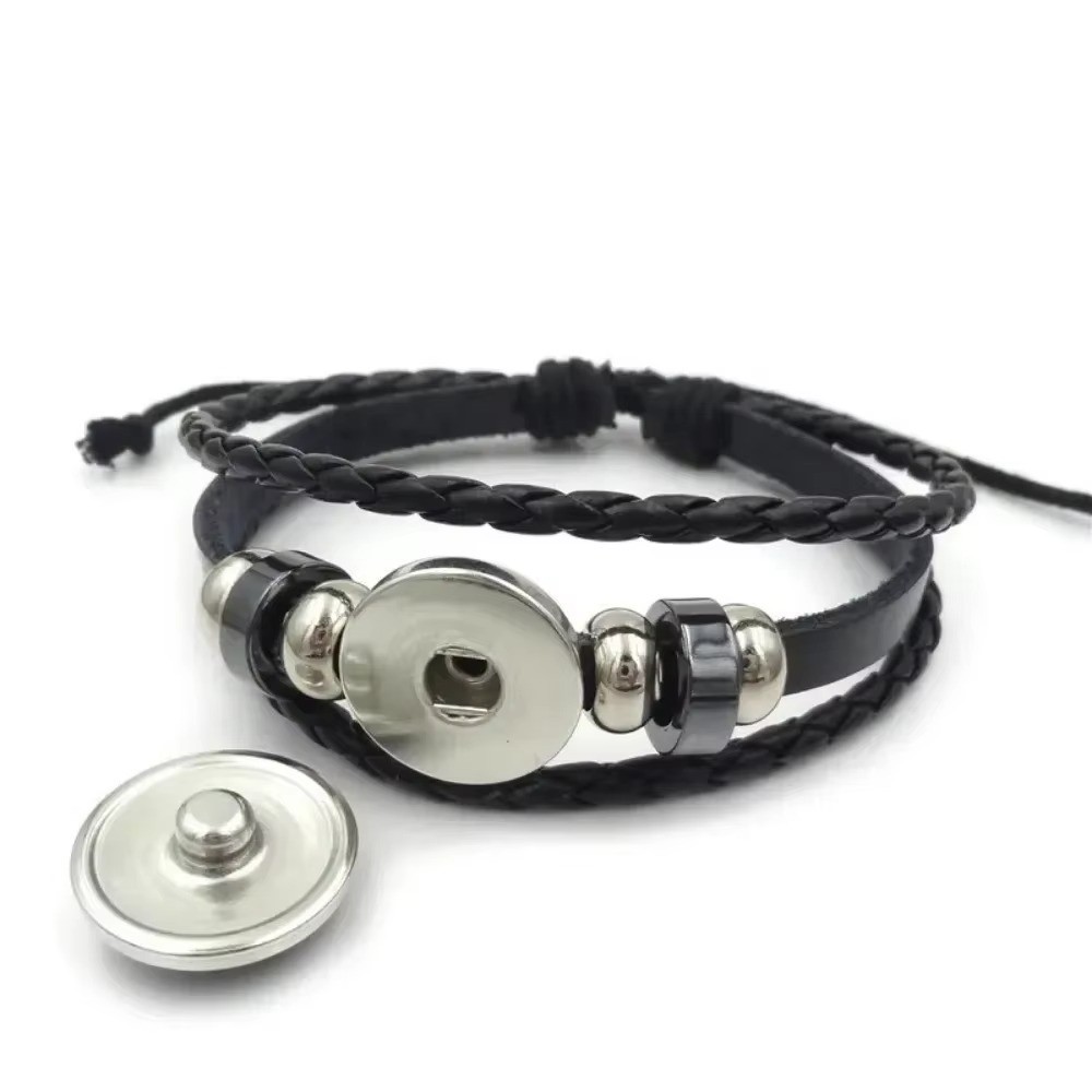 Mega Evolution Stone Snap Weave Leather Adjustable Bangle Charm Bracelet - NEW