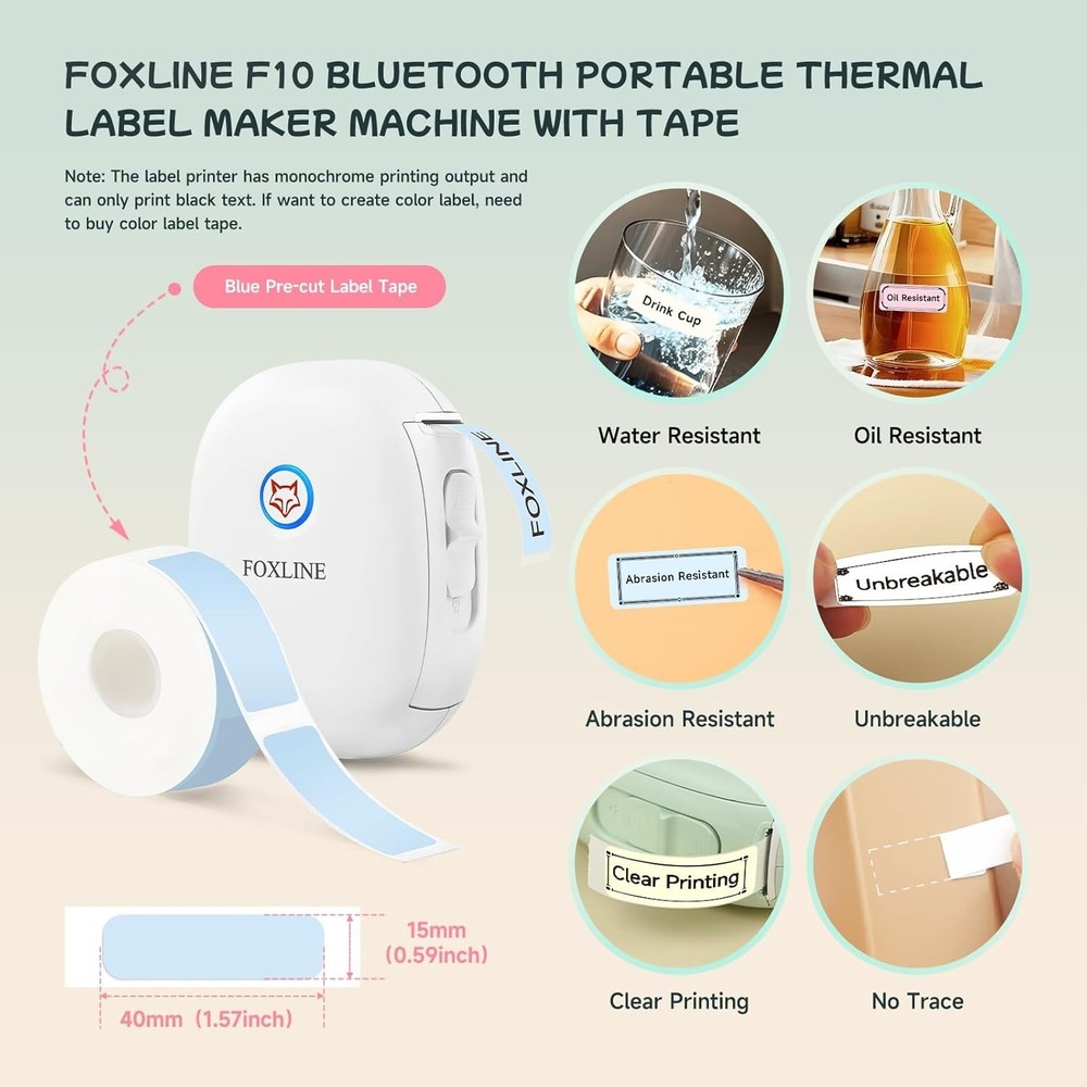 F10 Label Maker Machine Bluetooth Portable Thermal Mini Printer White