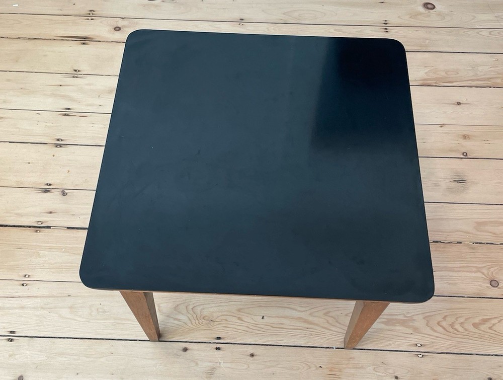 Vintage Lane Sequence Walnut Side Table MCM Black Laminate Top 1963