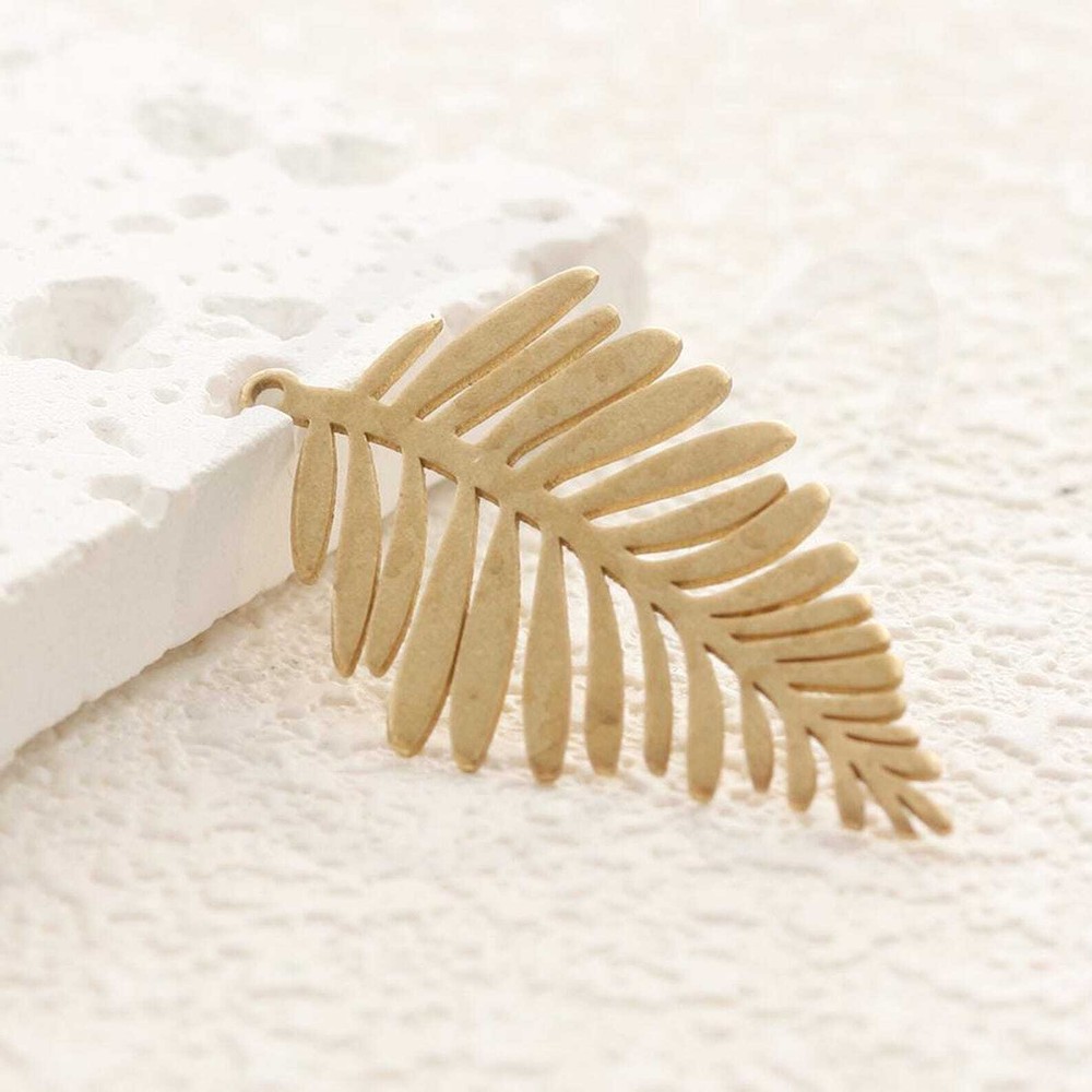 Premium Plated Laser Cut Solid Brass Charm - Leaf 34.5x19mm (4902C-3)