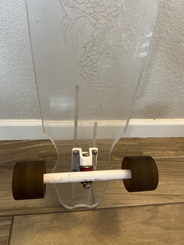 acryllic clear longboard with light up wheels dragon eching graphic