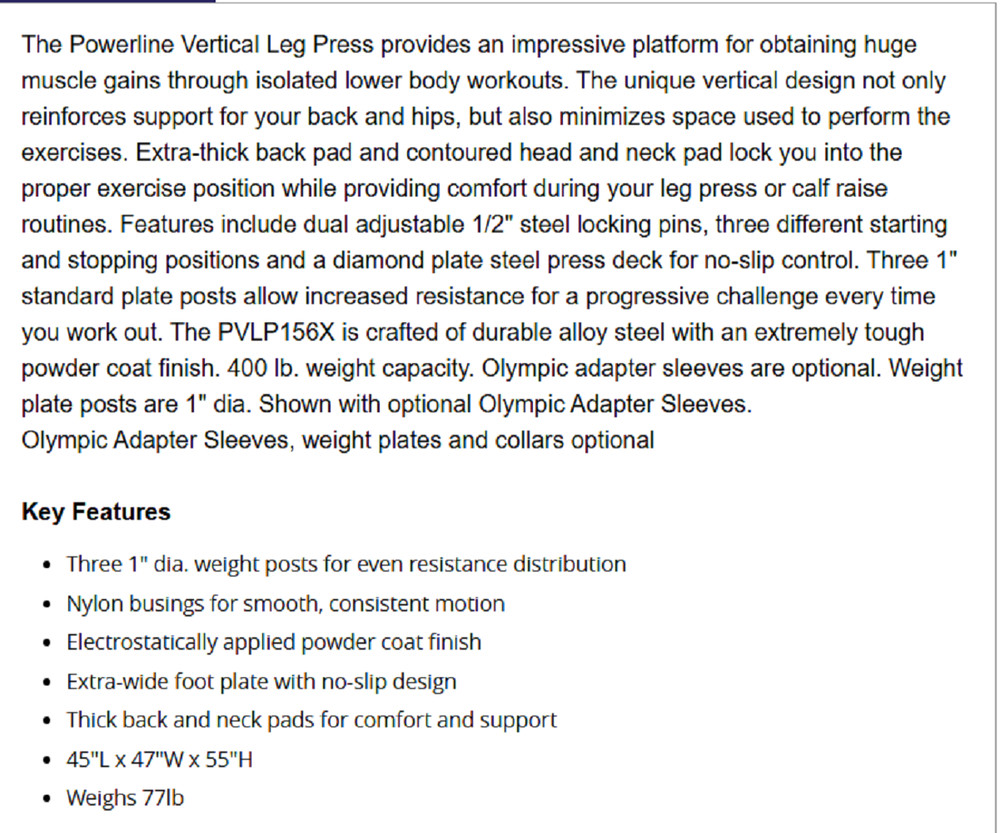 Body-Solid Powerline Vertical Leg Press PVLP156X Strength System