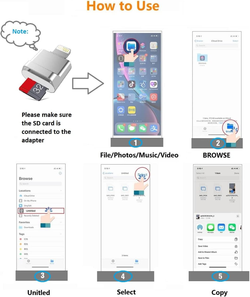Micro SD Memory Card Adapter Reader For Iphone Ipad, Lightning Micro SD To USB-C
