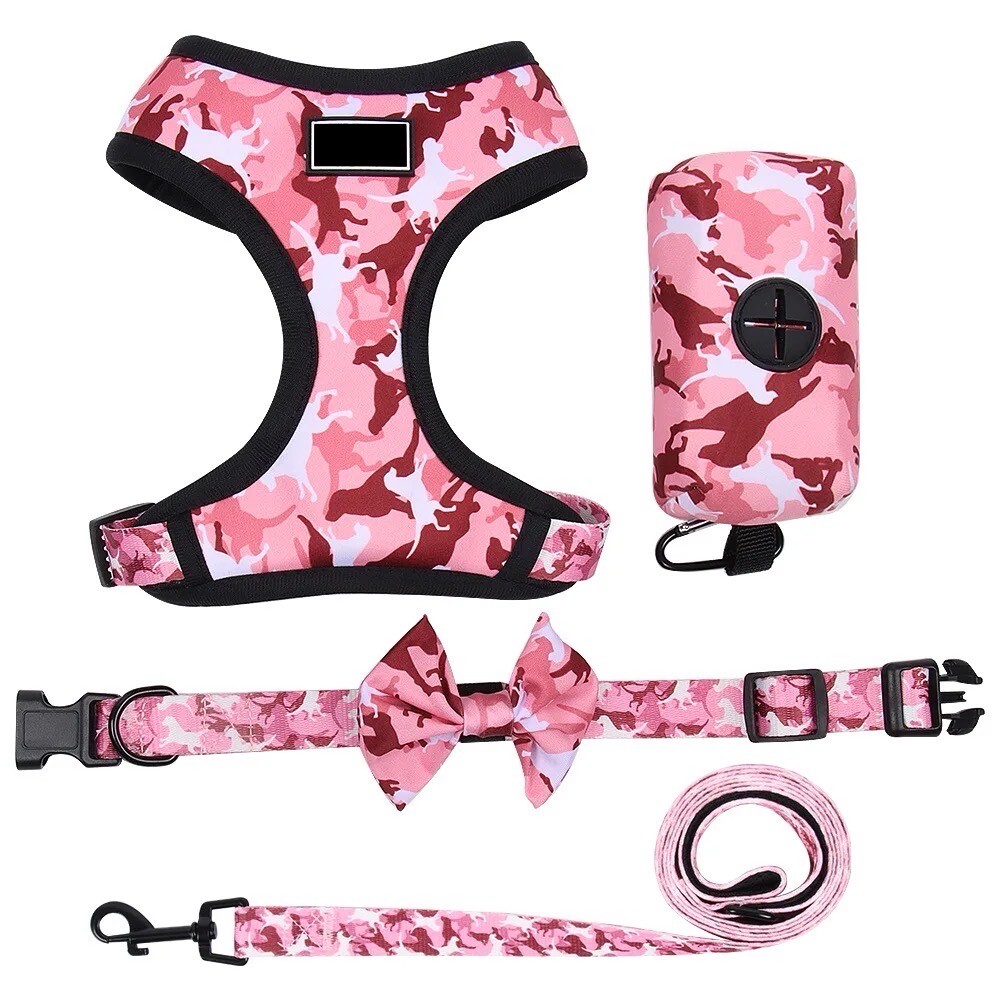 Comfortable pet Harness, Leash Collar Bag Holder,No Pull Adjustable Ref