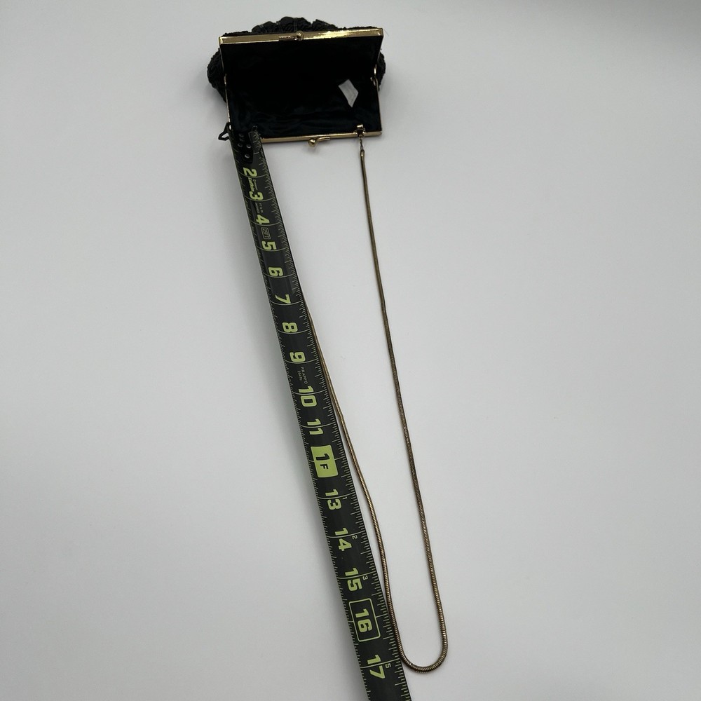 Clam Shell Black Beaded Vintage Clutch with Chain Strap