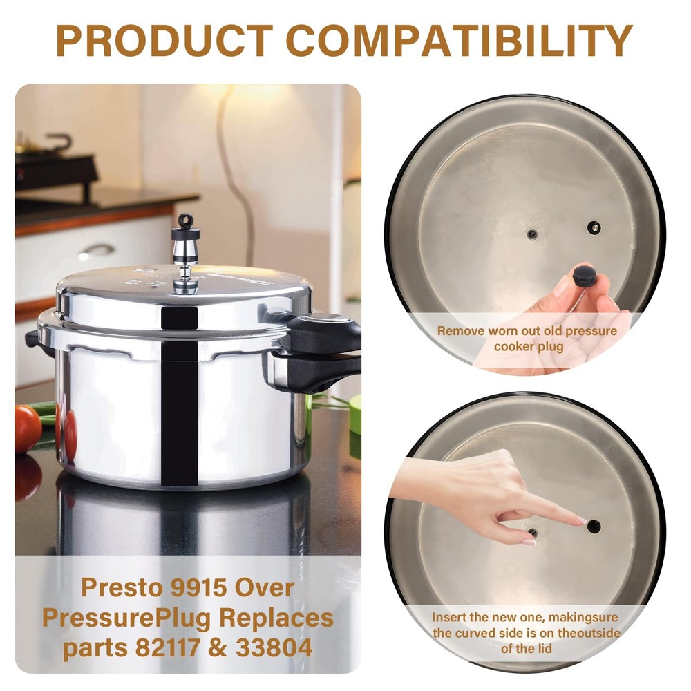 09915 Pressure Cooker Overpressure Plug (6 Pack) Replacement for Small, Black